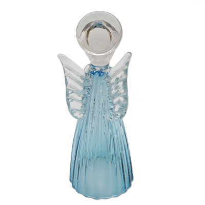 Escultura de vidrio artístico, 'Ángel Azul' (14 pulgadas) - Escultura de vidrio artística de ángel artesanal brasileña (14 pulgadas)
