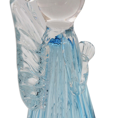 Art glass sculpture, 'Blue Angel' (14 inch) - Brazilian Handcrafted Angel Art Glass Sculpture (14 Inch)