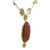 Gold and sunstone pendant necklace, 'Sunkissed Garden' - 18K Gold-Accented Flower Motif and Sunstone Pendant Necklace