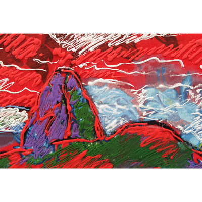 'Sugarloaf Hill in Red' - Pintura Expresionista del Cerro Pan de Azúcar en Rojo de Brasil