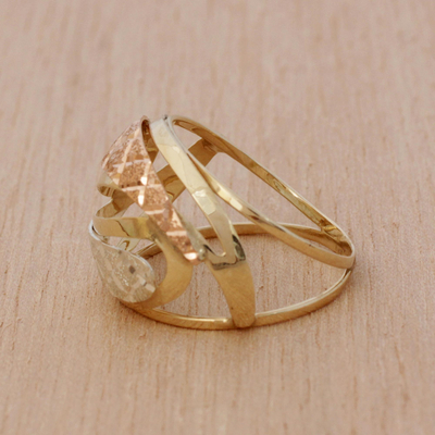 Tri-color gold cocktail ring, 'Diamond Waves' - Wavy Tricolor 10k Gold Cocktail Ring from Brazil
