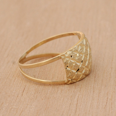 Gold cocktail ring, 'Gleaming Mesh' - Diamond Motif 10k Gold Cocktail Ring from Brazil