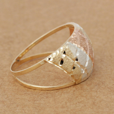 Gold cocktail ring, 'Tricolor Diamonds' - Tricolor 10k Gold Cocktail Ring from Brazil