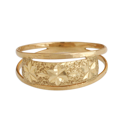 Gold band ring, 'Starry Glisten' - Star Motif 10k Gold Band Ring from Brazil