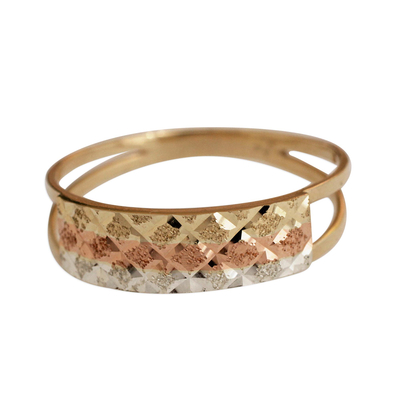 Tricolor Diamond Motif Gold Band Ring from Brazil