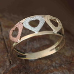 Gold band ring, 'Tricolor Hearts' - Heart Motif 10k Gold Band Ring from Brazil