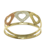 Gold band ring, 'Tricolor Hearts' - Heart Motif 10k Gold Band Ring from Brazil