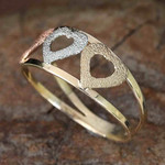 Gold band ring, 'Tricolor Hearts' - Heart Motif 10k Gold Band Ring from Brazil