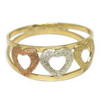 Gold band ring, 'Tricolor Hearts' - Heart Motif 10k Gold Band Ring from Brazil