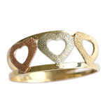 Gold band ring, 'Tricolor Hearts' - Heart Motif 10k Gold Band Ring from Brazil