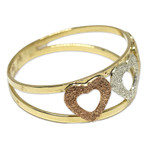 Gold band ring, 'Tricolor Hearts' - Heart Motif 10k Gold Band Ring from Brazil
