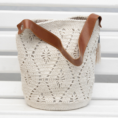 Cotton bucket bag, Diamond Crochet in Ivory