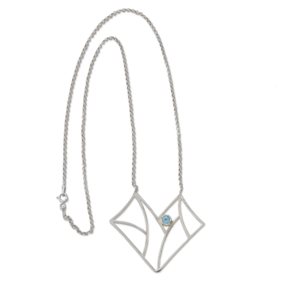Blue topaz pendant necklace, 'Abstract Butterfly' - Blue Topaz 950 Silver Butterfly Pendant Necklace