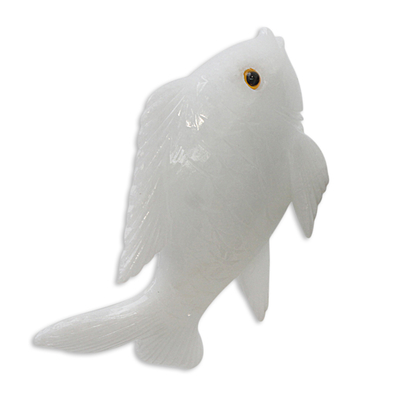 Estatuilla de calcita - Estatuilla de pescado de calcita blanca artesanal de Brasil