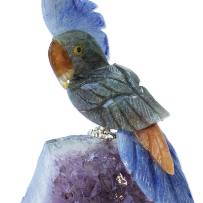 Gemstone statuette, 'Vibrant Cockatoo' - Artisan Sculpted Gemstone Cockatoo Statuette from Brazil
