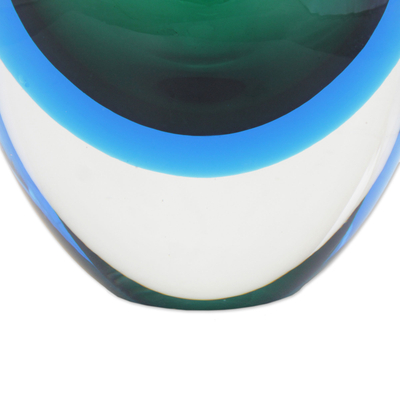 Dekorative Vase aus Kunstglas, 'Wave's Tear' - Blau-grüne Murano-inspirierte Kunstglas-Dekorvase