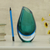 Handblown art glass vase, 'Wave's Tear' - Blue-Green Murano-Inspired Handblown Art Glass Vase