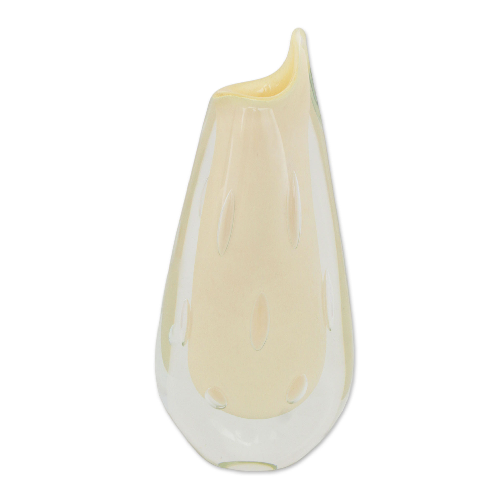Hand Blown Murano Inspired Light Beige Art Glass Vase - Beige Volcano ...