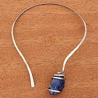 Sodalite collar necklace, 'Ocean's Magnitude' - Blue Sodalite and Stainless Steel Collar Necklace