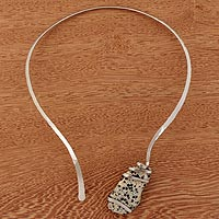 Jasper collar necklace, 'Mountain Peak's Magnitude' - Dalmatian Jasper and Stainless Steel Collar Necklace