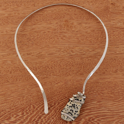 Collar cuello jaspe - Collar de acero inoxidable y jaspe dálmata