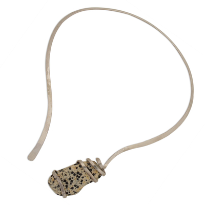 Halskette mit Jaspis-Kragen - Halskette mit Dalmatiner-Jaspis und Edelstahlhalsband