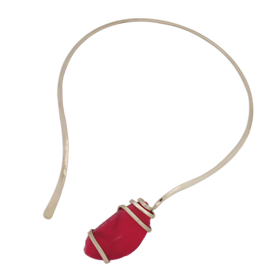 Halskette mit Achathalsband - Halsbandhalskette aus rosafarbenem Achat und Edelstahl