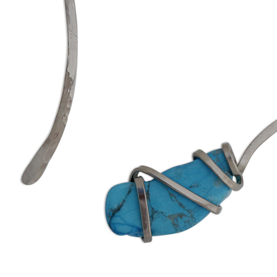 Halskette mit Howlith-Kragen - Halskette mit blauem Howlith und Edelstahlhalsband