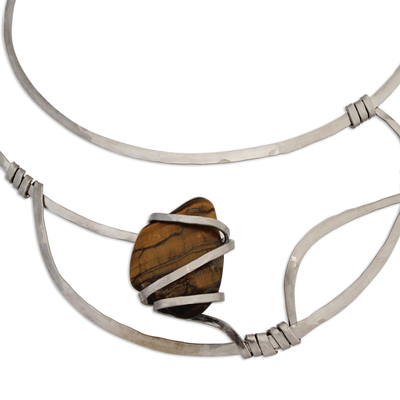 Halskette mit Tigerauge-Kragen - Halskette mit Tigerauge und Edelstahlhalsband