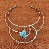 Howlite collar necklace, 'Queen's Sea' - Blue Howlite and Stainless Steel Collar Necklace