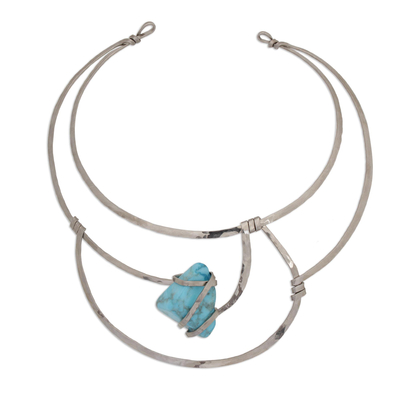 Blue Howlite and Stainless Steel Collar Necklace