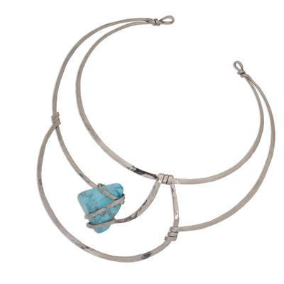 Halskette mit Howlith-Kragen - Halskette mit blauem Howlith und Edelstahlhalsband