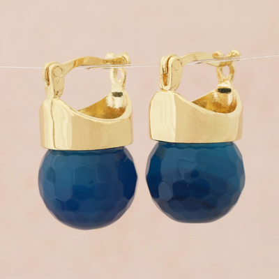 Pendientes colgantes de ágata bañados en oro - Aretes colgantes de ágata azul chapados en oro de 18 k de Brasil