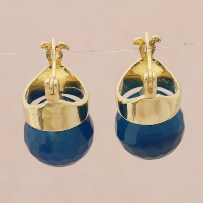Vergoldete Achat-Ohrhänger - 18 Karat vergoldete Azure-Achat-Tropfenohrringe aus Brasilien