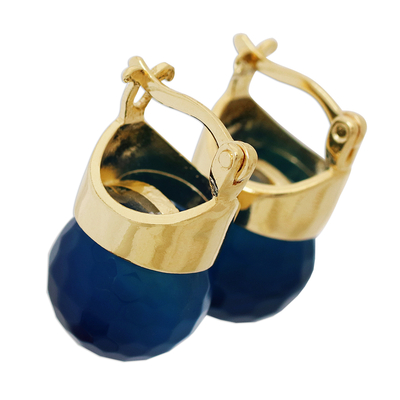 Gold plated agate drop earrings, 'Azure Acorn' - 18k Gold-Plated Azure Agate Drop Earrings from Brazil