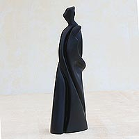 Resin sculpture, 'New Love' - Black Resin Abstract Sculpture of a Couple from Brazil