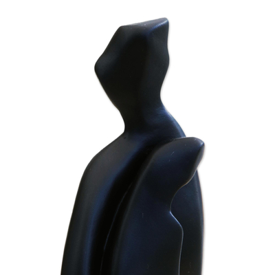 Resin sculpture, 'New Love' - Black Resin Abstract Sculpture of a Couple from Brazil