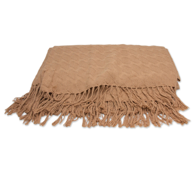 Cotton bedspread, 'Brown Waves' (queen) - Patterned Cotton Bedspread (Queen) from Brazil