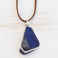 Lapis lazuli pendant necklace, 'Glory of the Amazon' - Handcrafted Lapis Lazuli Cord Pendant Necklace from Brazil