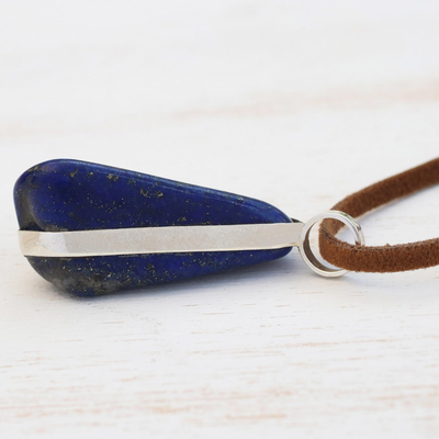 Lapis lazuli pendant necklace, 'Glory of the Amazon' - Handcrafted Lapis Lazuli Cord Pendant Necklace from Brazil