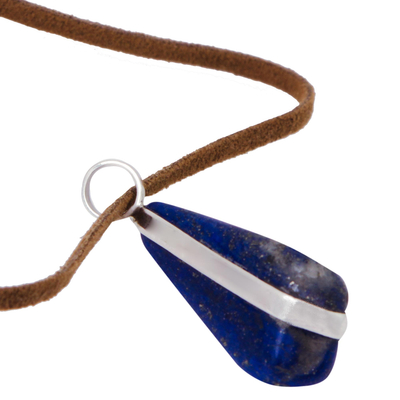 Lapis lazuli pendant necklace, 'Glory of the Amazon' - Handcrafted Lapis Lazuli Cord Pendant Necklace from Brazil