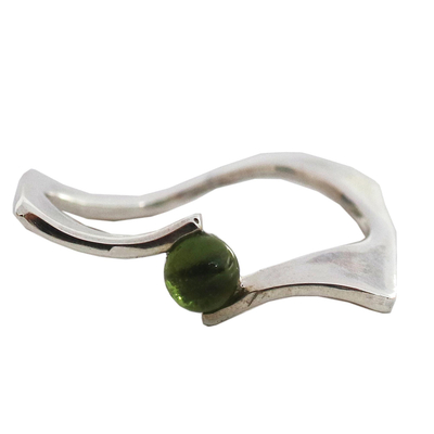 Tourmaline single stone ring, 'Green World' - Green Tourmaline Single Stone Ring from Brazil