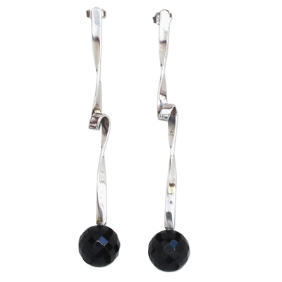 Agate drop earrings, 'Black Cloud' - Handcrafted Agate and Sterling Silver Drop Earrings