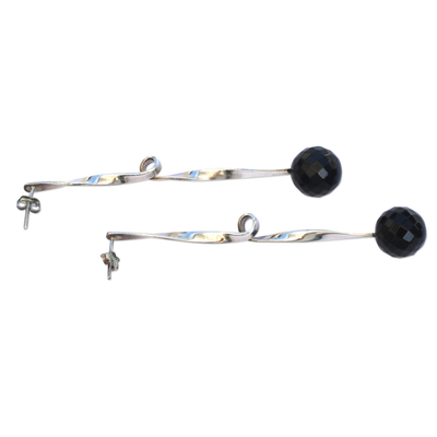 Agate drop earrings, 'Black Cloud' - Handcrafted Agate and Sterling Silver Drop Earrings