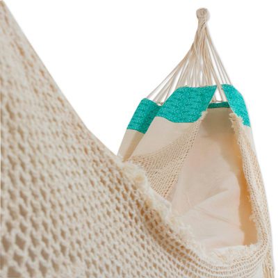 Cotton hammock, 'Floral Web' (double) - Floral Cotton Hammock in Vanilla from Brazil (Double)