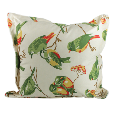 Cotton cushion cover, 'Bird Couples' - Bird Print Cotton Cushion Cover from Brazil