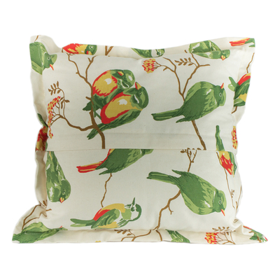 Cotton cushion cover, 'Bird Couples' - Bird Print Cotton Cushion Cover from Brazil