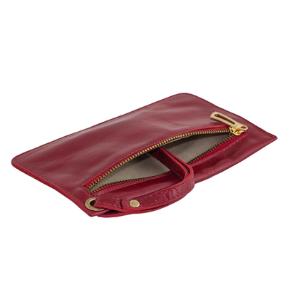 Leather wristlet, 'Cherry Sophistication' - Handcrafted Leather Wristlet in Cherry from Brazil