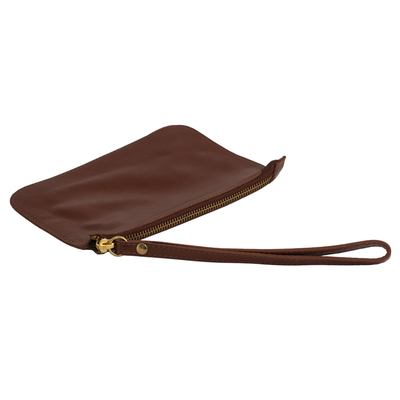 Leather wristlet, 'Well Spent in Chestnut' - Handmade Brazilian Leather Wristlet in Chestnut Brown