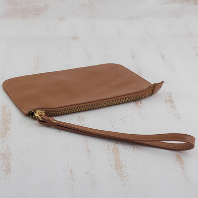 Leather wristlet, 'Well Spent in Sepia' - Handmade Brazilian Leather Wristlet in Sepia Brown